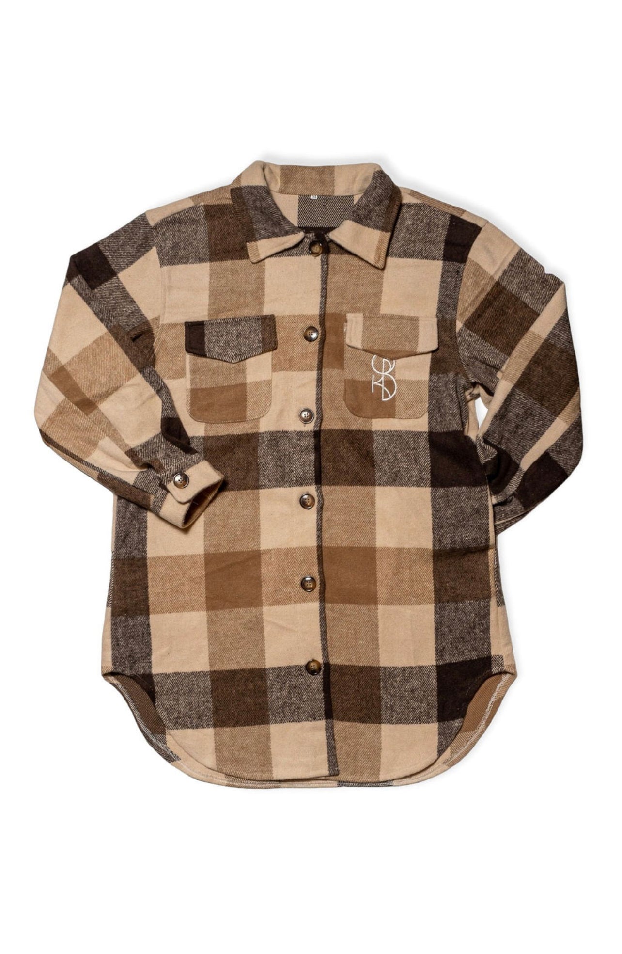 OBK Long Plaid Khaki Shacket